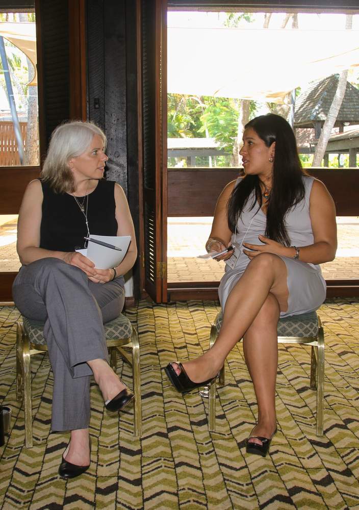 Angie Dazé interviews Ivonne Yupanqui Valderrama at the Targeted Topics Forum on gender-responsive NAP processes in Fiji in February 2018.