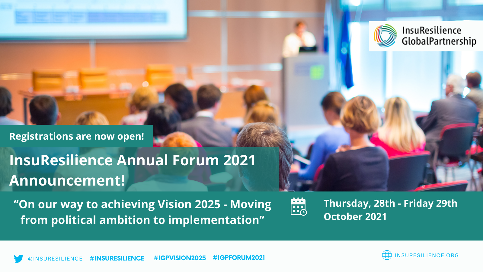 Poster for the INSURESILIENCE GLOBAL PARTNERSHIP ANNUAL FORUM 2021 on October 28-29 2021